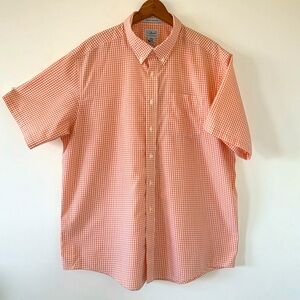 LL Bean Orange and White Gingham Short Sleeve Shirt Size XL Fresh! Clean! Light!